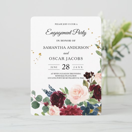 Elegante Waterverf Burgundy Blush & Gouden Druppel Kaart (Staand voorkant)