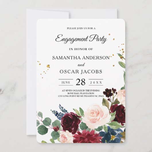 Elegante Waterverf Burgundy Blush & Gouden Druppel Kaart (Voorkant)