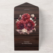 Elegante waterverf burgundy dahlia bruiloft all in one uitnodiging (Buitenkant)