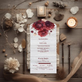 Elegante waterverf burgundy dahlia bruiloft all in one uitnodiging