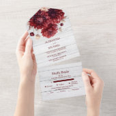 Elegante waterverf burgundy dahlia bruiloft all in one uitnodiging (Afscheurbaar)