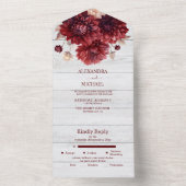 Elegante waterverf burgundy dahlia bruiloft all in one uitnodiging (Binnen)