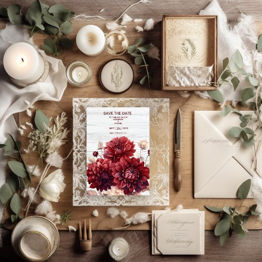 Elegante waterverf burgundy dahlia bruiloft save the date