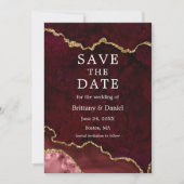 Elegante Waterverf Burgundy Marmer Agate Geode Save The Date (Voorkant)
