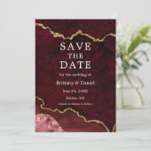 Elegante Waterverf Burgundy Marmer Agate Geode Save The Date (Staand voorkant)
