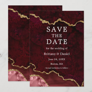 Elegante Waterverf Burgundy Marmer Agate Geode Save The Date