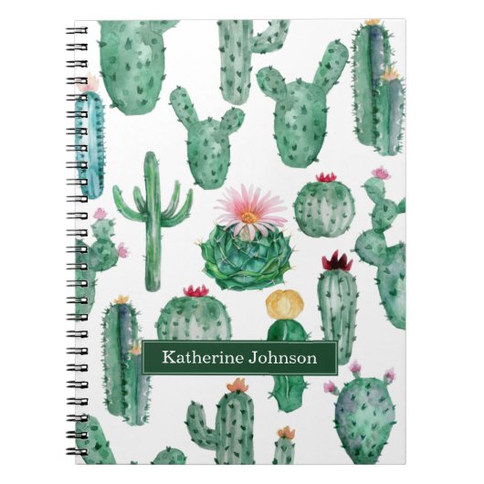 Elegante Waterverf Cactus Bloem Planten Patroon Notitieboek (Voorkant)