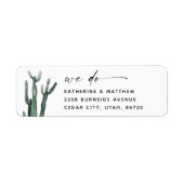 Elegante Waterverf Cactus bruiloft | Modern script Etiket (Voorkant)