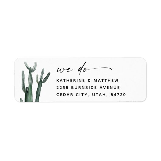 Elegante Waterverf Cactus bruiloft | Modern script Etiket (Voorkant)
