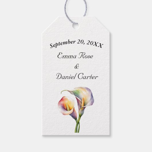 Elegante Waterverf Calla Lelies Romantische Bloeme Cadeaulabel (Voorkant)