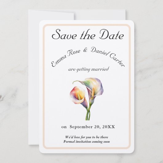Elegante Waterverf Calla Lelies Romantische Bloeme Save The Date (Voorkant)