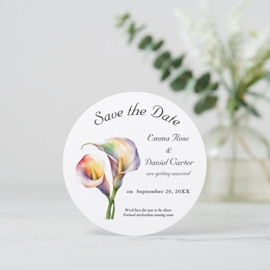 Elegante Waterverf Calla Lelies Romantische Bloeme Save The Date (Staand voorkant)