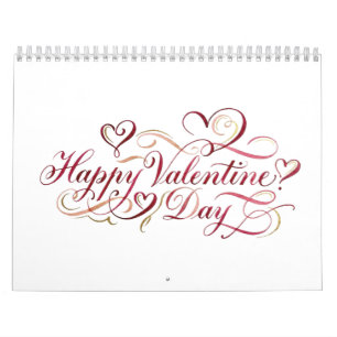 Elegante waterverf-calligrafie Gelukkige Valentijn Kalender