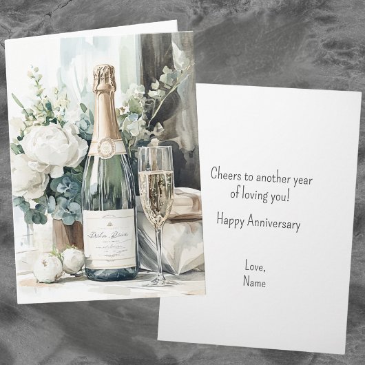 Elegante Waterverf Champagne Happy Jubileum Kaart