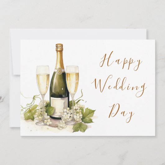 Elegante Waterverf Champagne Happy Wedding Day Kaart (Voorkant)