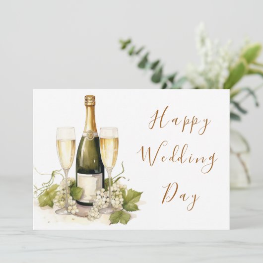 Elegante Waterverf Champagne Happy Wedding Day Kaart (Staand voorkant)