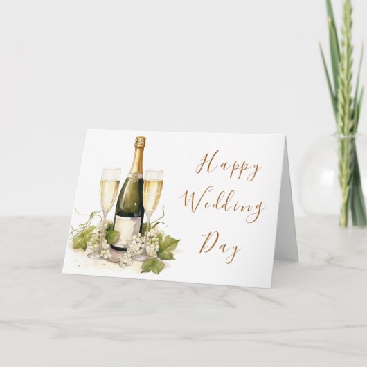 Elegante Waterverf Champagne Happy Wedding Day Kaart (Voorkant)