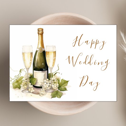 Elegante Waterverf Champagne Happy Wedding Day Kaart