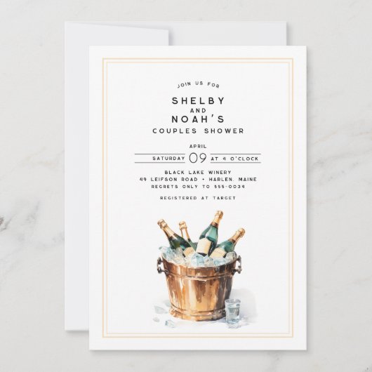 Elegante Waterverf Champagne Toast Couples Douche Kaart (Voorkant)