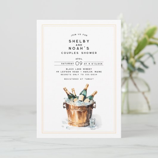 Elegante Waterverf Champagne Toast Couples Douche Kaart (Staand voorkant)