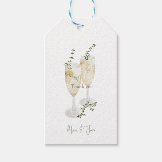 Elegante Waterverf champagneglazen bruiloft Cadeaulabel (Voorkant)