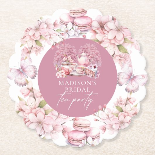 Elegante Waterverf Cherry Blossom Bruidsthee Kartonnen Onderzetters (Voorkant)