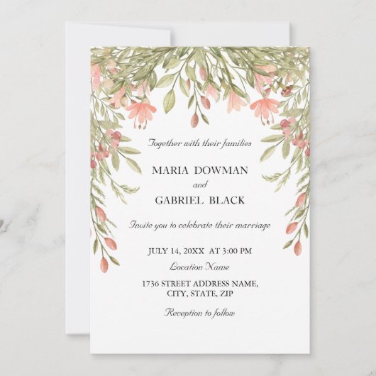 Elegante waterverf chic Bloemen Greenery Wedding Kaart (Voorkant)