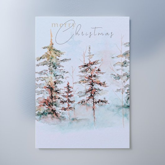 Elegante Waterverf Christmas Pine Forest Feestdagenkaart