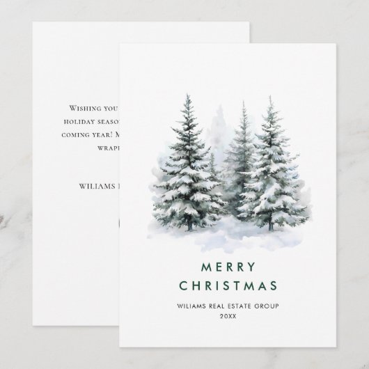 Elegante Waterverf Christmas Pine Tree Corporate Feestdagenkaart (Voorkant / Achterkant)