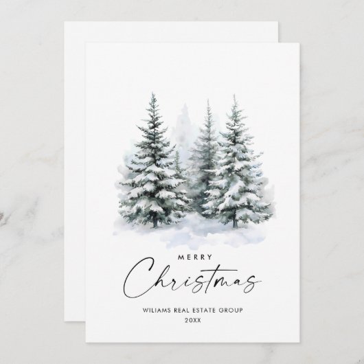 Elegante Waterverf Christmas Pine Tree Corporate Feestdagenkaart (Voorkant / Achterkant)