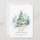Elegante Waterverf Christmas Pine Tree Corporate Feestdagenkaart (Voorkant)