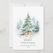 Elegante Waterverf Christmas Pine Tree Corporate Feestdagenkaart (Voorkant)