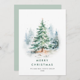 Elegante Waterverf Christmas Pine Tree Corporate Feestdagenkaart