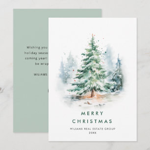 Elegante Waterverf Christmas Pine Tree Corporate Feestdagenkaart
