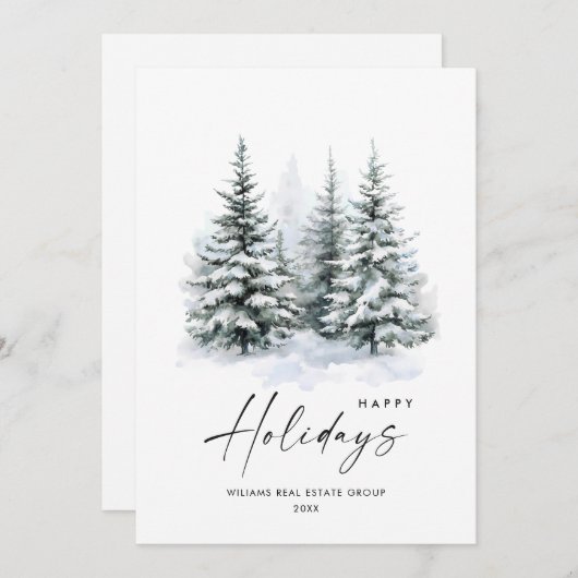 Elegante Waterverf Christmas Pine Tree Corporate Feestdagenkaart (Voorkant / Achterkant)