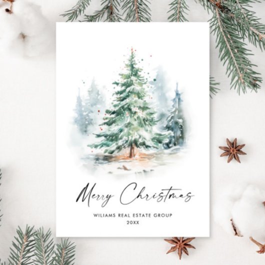 Elegante Waterverf Christmas Pine Tree Corporate Feestdagenkaart