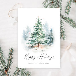 Elegante Waterverf Christmas Pine Tree Corporate Feestdagenkaart