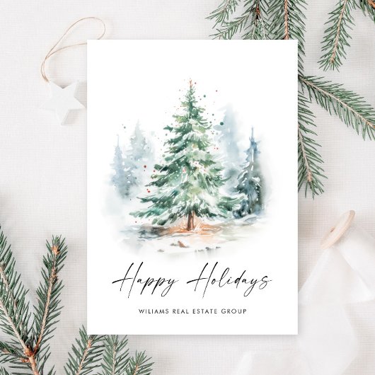 Elegante Waterverf Christmas Pine Tree Corporate Feestdagenkaart