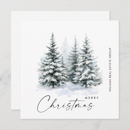 Elegante Waterverf Christmas Pine Tree Corporate Feestdagenkaart (Voorkant / Achterkant)