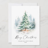 Elegante Waterverf Christmas Pine Tree Corporate Feestdagenkaart (Voorkant)