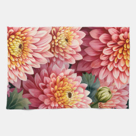 Elegante Waterverf Chrysanten Theedoek