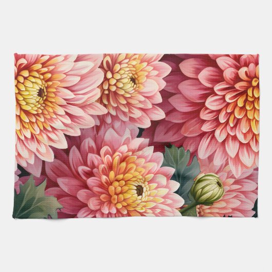 Elegante Waterverf Chrysanten Theedoek (Horizontaal)