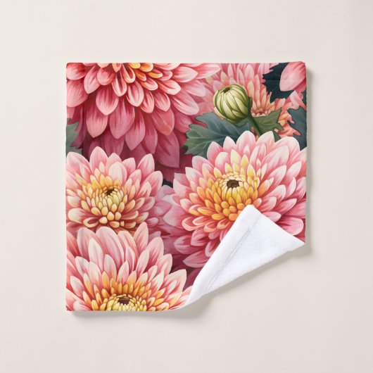 Elegante Waterverf Chrysanten Washandje (Wasdoekje)