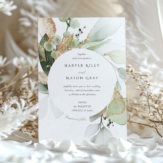 Elegante Waterverf Circle Groen Goud Bladgroen Kaart