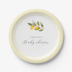 Elegante Waterverf Citroen Baby Shower Papieren Bordje