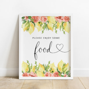 Elegante Waterverf Citroen Bloemen Voedsel teken Poster