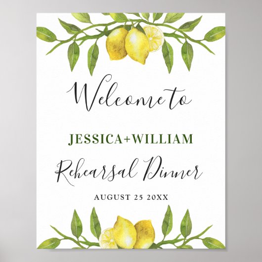 Elegante waterverf citroen groen REHEARSAL DINER Poster (Voorkant)