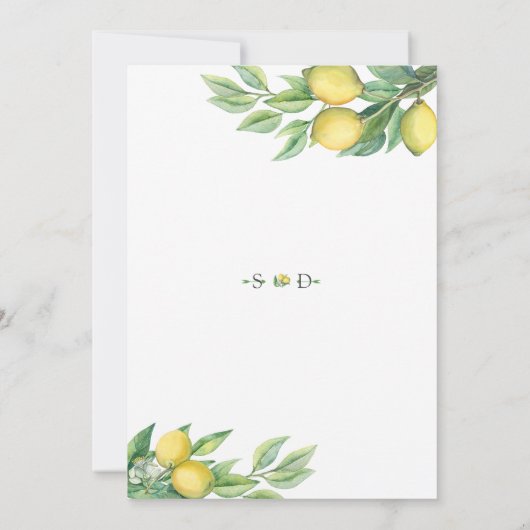 Elegante Waterverf Citroen Mediterraanse Huwelijk Kaart (Achterkant)