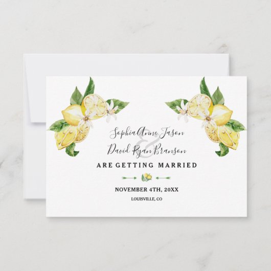 Elegante Waterverf Citroen Tropische Huwelijksschr Save The Date (Achterkant)