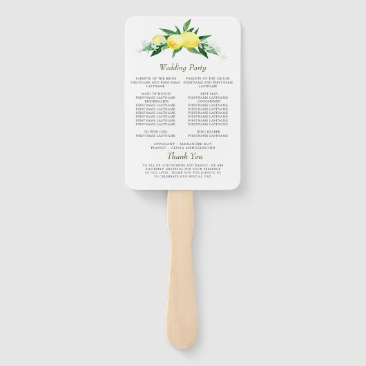 Elegante waterverf citroenen bloeien trouwprogramm handwaaier (Achterkant)